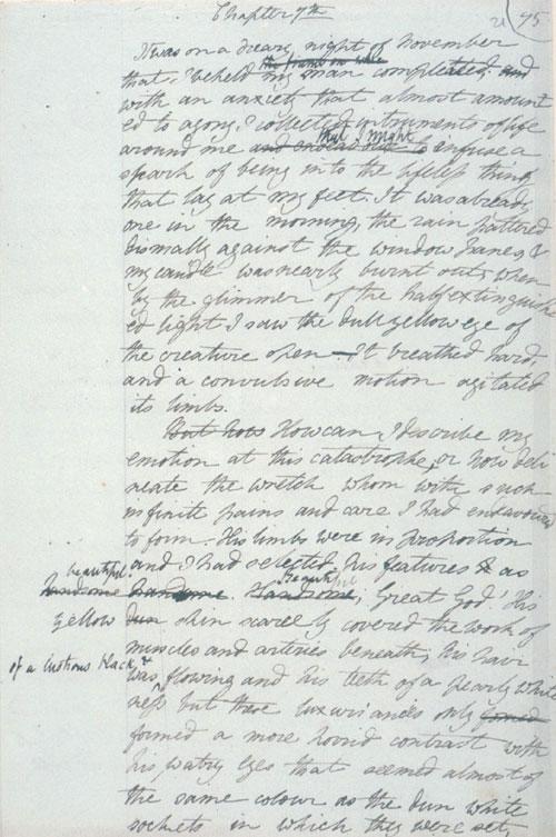Literackie ciekawostki o Mary Shelley i powieści „Frankenstein” 6 Manuscript page from Frankenstein by Mary Shelley