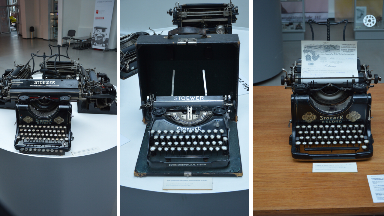 Muzeum Techniki i Komunikacji w Szczecinie: przejażdżka w stylu retro 10 Maszyna do pisania Stoewer, Muzeum Techniki i Komunikacji – Zajezdnia Sztuki w Szczecinie