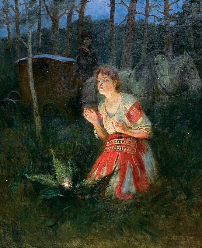 Magiczny kwiat paproci. Prawda, mit, botaniczna zagadka czy symbol marzeń? 2 Antoni Piotrowski, „Bajka o kwiecie paproci”, Wikipedia